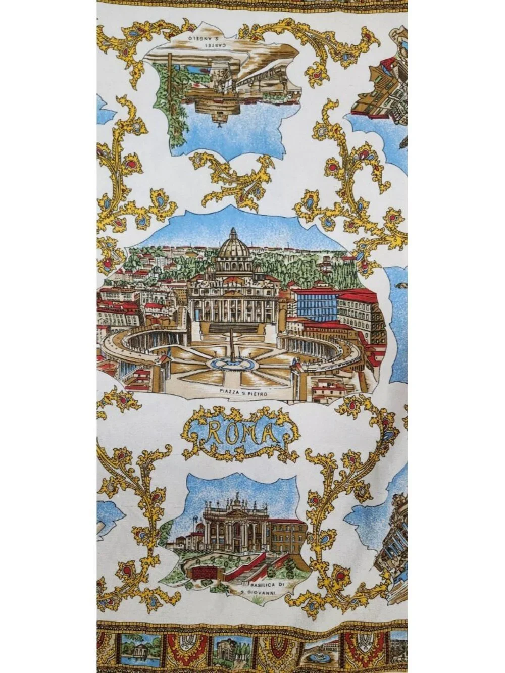 Vintage Roma Italy Scenic Square Scarf Made In Italy 100% Polyester Travel Print